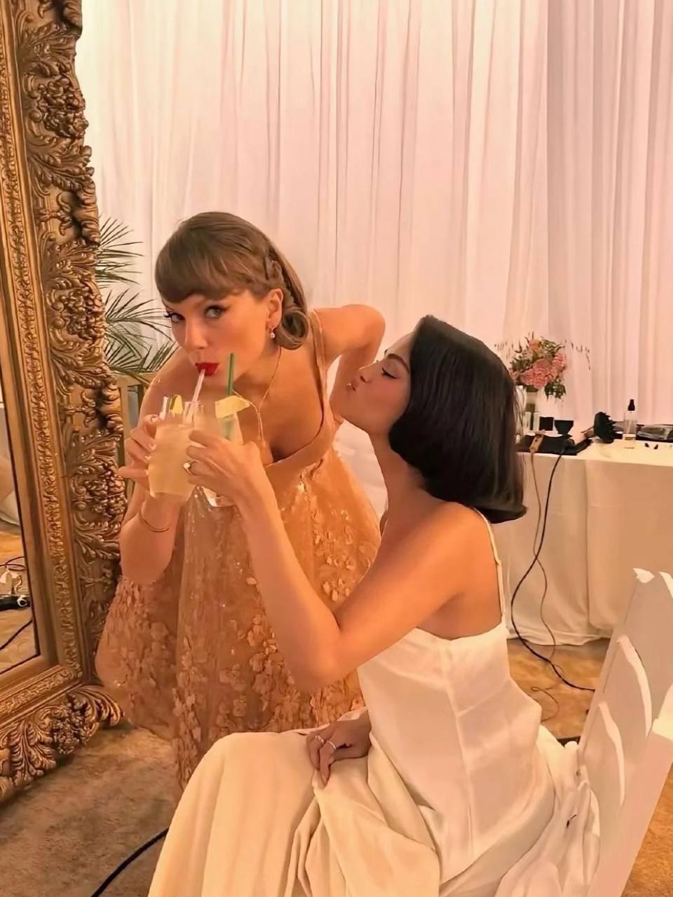 Taylor Swift and Selena Gomez sharing a moment before the ceremony at Madison Square Garden July 2026